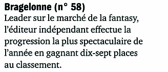 Encadré concernant la progression de Bragelonne dans le classement des éditeurs français, publié dans le Livres Hebdo n°794